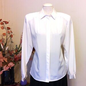 VTG EB Pleated Blouse White Long Sleeve Shirt Women’s Top Size 16